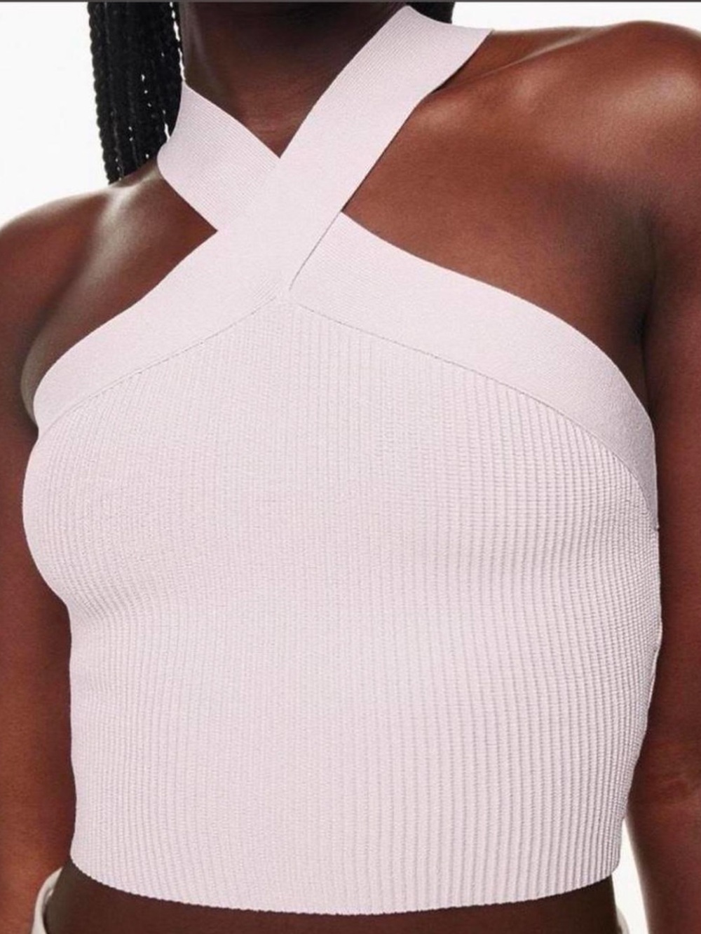 Aritzia Babaton Sculpt Knit Criss Cross Cropped Tank - Frosted Lilac Halter Top